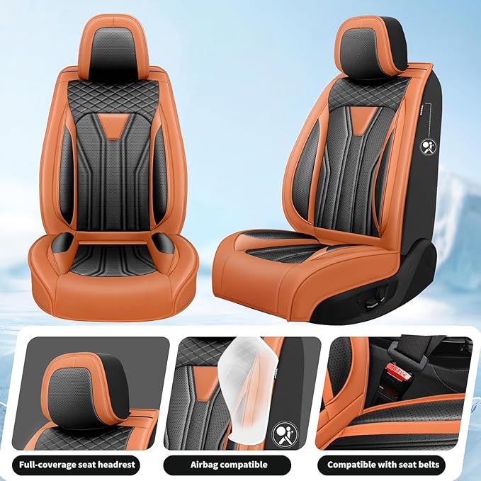 Fit HRV Car Seat Covers Premium Leather for Honda HRV 2018-2025 2026. Waterproof，Anti-Slip, Scratch-Resistant & All-Weather Seat Cushion Protector (2 Front Seat, Orange&Black)