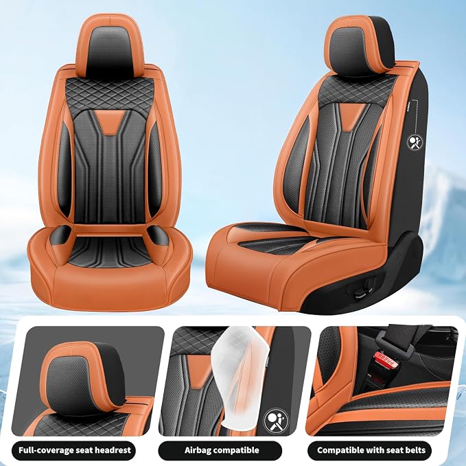 Fit Sorento Car Seat Covers Premium Leather(Front Seat Only)for KIA Sorento 2007-2026. Waterproof，Breathable, Scratch-Resistant & All-Weather Seat Cushion Protector (2 Front Seat, Orange&Black)