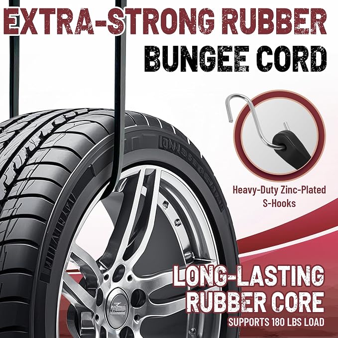 Bungee Cords with Hooks (10 Pack) – 21" Heavy Duty EPDM Rubber Tarp Straps, Max Stretch 2X, Load 180+ LBS, Crimped S Hooks for Cargo, Trucks, Camping, Outdoor Use