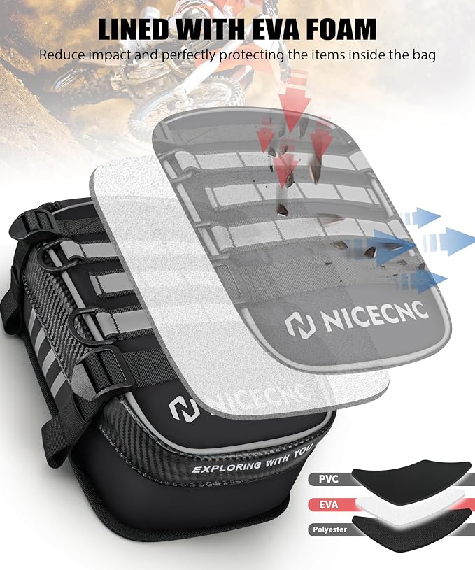 NICECNC Universal Dirt Bike Rear Fender Bag Motorcycle, Silver | Waterproof Motocross Tool Storage Organizer with Reflective Strip for Off-Road Adventure & Enduro Riding