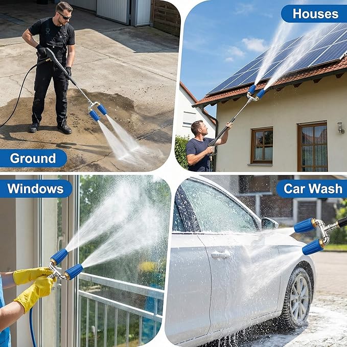 Dual Turbo Nozzle Pressure Washer, Dual Pressure Washer Nozzle, 360° Rotating 4000 PSI Turbo Nozzle with 1/4" Quick Connector 2.0 Orifice, 304 Stainless Steel for Driveway/Deck Clean(Blue)
