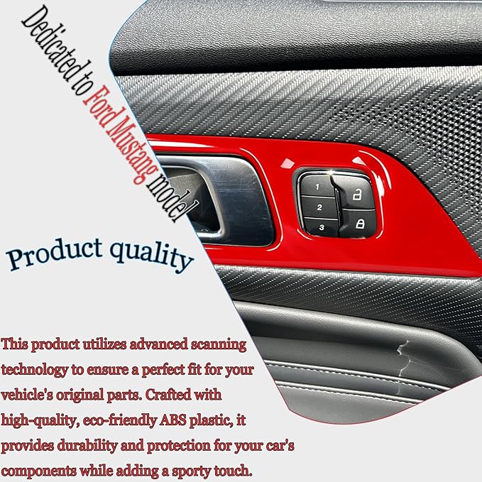 MUXEE Inner Door Handle Cover，for Ford Mustang 2024-2026 / Shelby GT350 2015-2020 / GT500 2020-2022，ABS Wine red Decal Interior Trim Cover Accessories (with Memory seat Button Style)