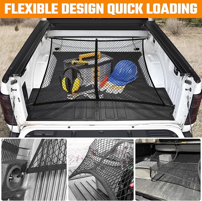 Truck Bed Mat and Net Compatible with 2015-2025 Ford F150 5.5FT Truck Bed Replacement, Truck Net TPE Cargo Bed Liner All Weather Cargo Mat for Ford F150 Accessories