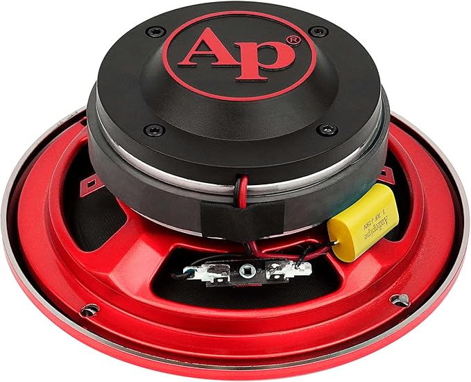Audiopipe 6.5" Compression Horn Mid-Range Loudspeaker (APMB-628GH-RED), 300W, Built-in Compression Horn Driver, Flat Steel Basket, 2-Way Coaxial, KSV Voice Coil, Grill, Sleek Candy Red