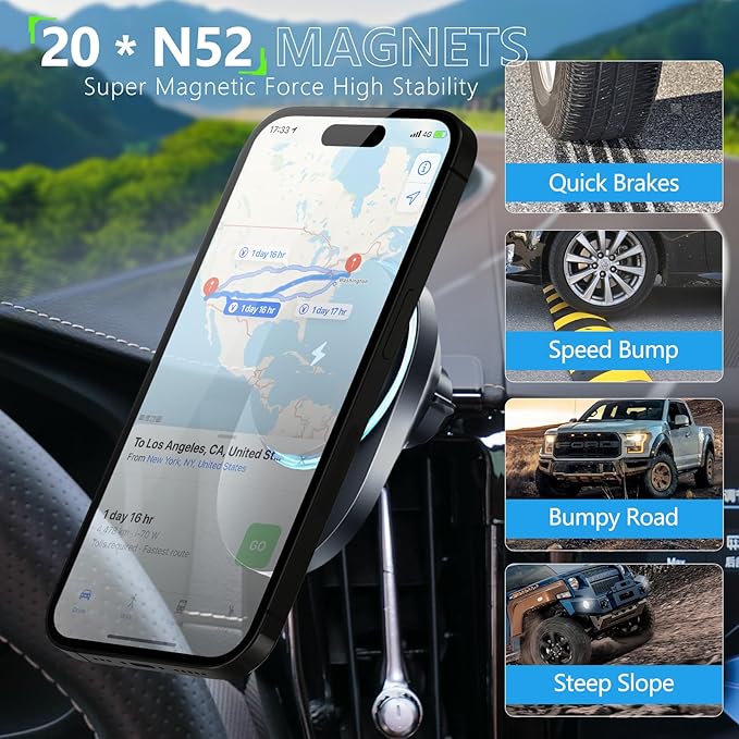 CLEC for Volvo XC60 2018-2023 Magnetic Wireless Car Charger Phone Holder Mount Custom Fit for Volvo XC60 2018-2023 15W Fast Charging Car Phone Holder Wireless Charger