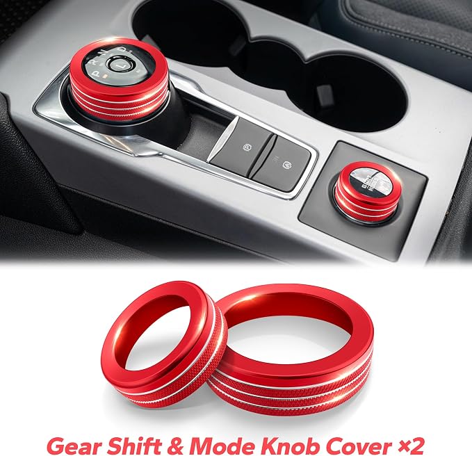 for 2025-2026 Ford Bronco Sport Accessories (Not for Bronco) 9PCS Aluminum Alloy Knob Cover Trim Set for Push Start, Volume, Air Vent Tabs, Headlight & Gear Shift Knob (Red)