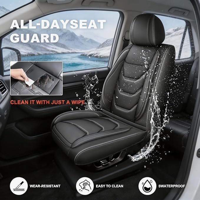 for Ford F150 SuperCrew Seat Covers 2009-2026 Full Set All Trims | Custom Leather F250/F350/F450 Seat Covers 2017-2026 XL XLT Lariat Platinum King Rach Limited Airbag Safe Full Waped, Black