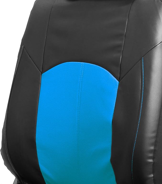 FH Group Automotive Seat Cover Highest Grade Faux Leather Blue Black Full Set, Combo Car Seat Cover Design Airbag Compatible Split Bench Tan Car Seat Cover Interior Accessories Universal Fit SUV