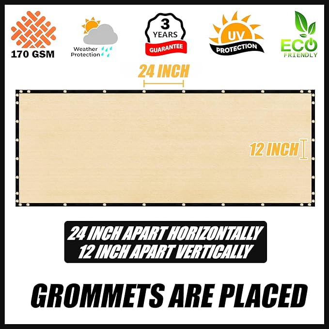 Royal Shade Custom Size 6' x 124' Beige Fence Privacy Screen Windscreen Cover Netting Mesh Fabric Cloth - Cable Zip Ties Included (We Make Custom Size)