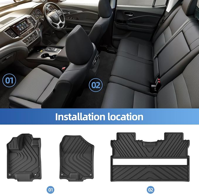 SMABEE Floor Mats for 2017-2026 Honda Ridgeline Crew Cab, TPE All Weather Floor Liners for Ridgeline Accessories Inteior Black
