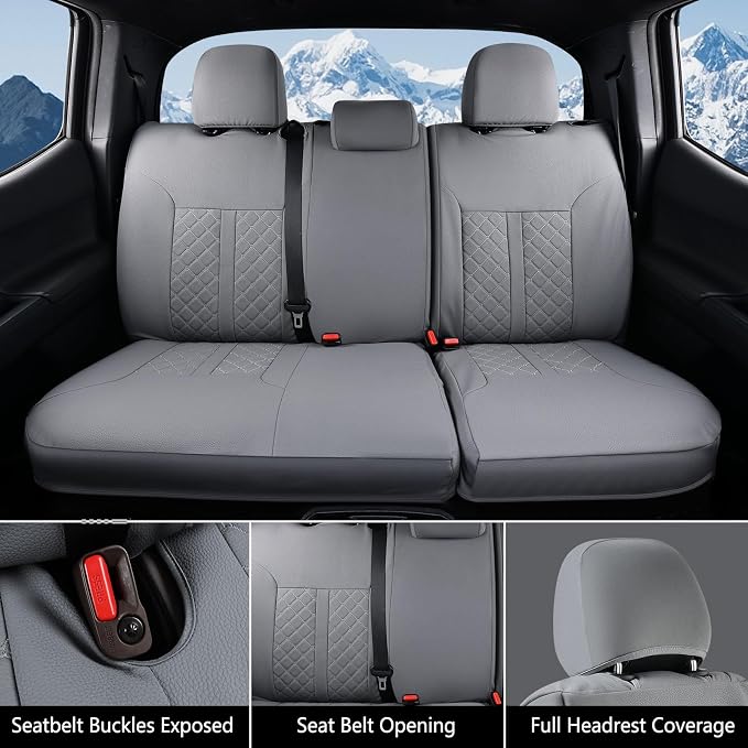 Truckiipa Full Set Leather Seat Covers Fit for Toyota Tacoma Full Coverage Waterproof Seat Covers Cushion Protector Fit for 2016-2023 Toyota Tacoma Double Crew Cab, Full Set, Gray
