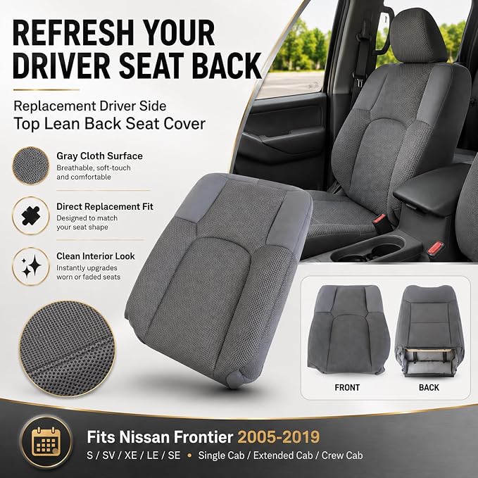 FZJDSD Steel Gray #W Cloth Driver & Passenger Bottom & Top Replacement Seat Covers (4PCS) Compatible with Nissan Frontier S SV SE LE XE 2005-2019