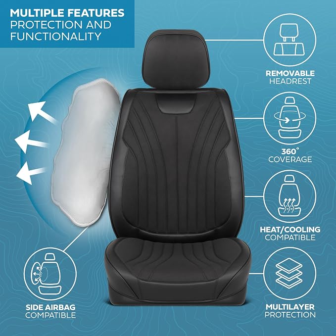 MotorBox Haven Series Suede Edition Seat Covers for Cars, Front Seat Covers, Two-Tone Suede Style and PU Leather Black Car Seat Covers for Cars Trucks SUVs, Front Seats Only