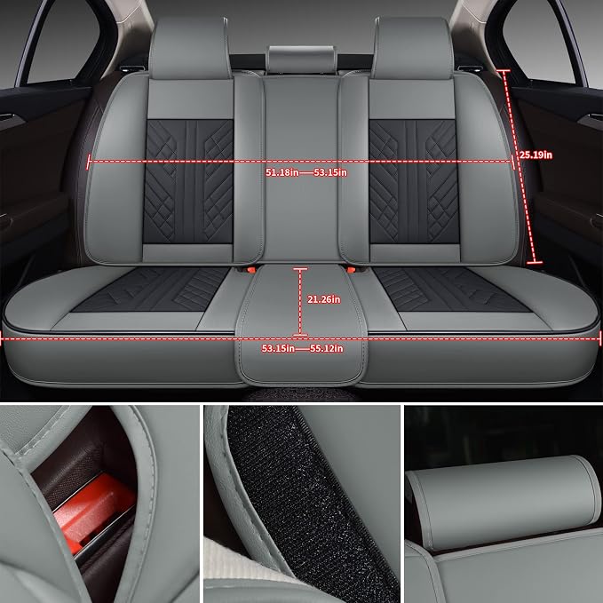 GXT Deluxe Faux Leather Full Coverage Car Seat Cover Anti-Slip Universal Fits for Sedans SUV Pick-up Truck with Headrests,Interior Accessories(Grey and Black)