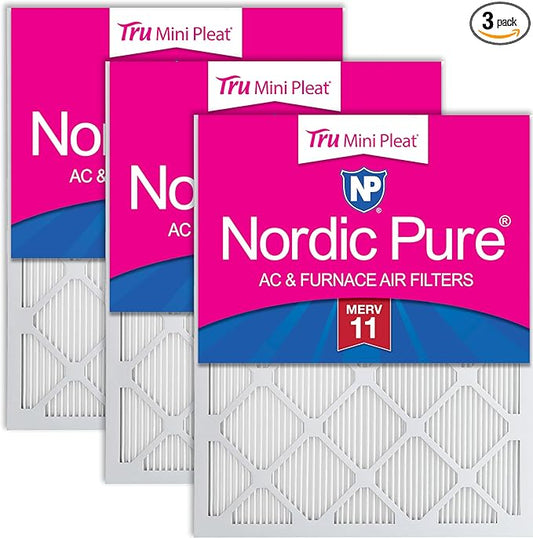 Nordic Pure 10x20x1 (Actual Size: 9 1/2 x 19 1/2 x 3/4) Tru Mini Pleat MERV 11 AC Furnace Air Filters – 2.5X More Media for Extended Durability & Superior Filtration - 3 Pack