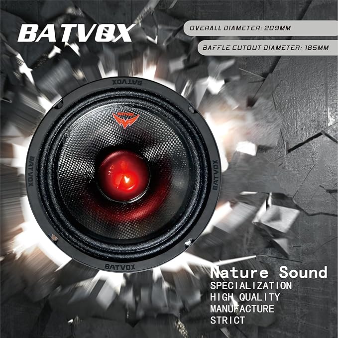MX80S1 Loudspeaker 8 Inch Midrange 600 Watts 4 Ohms Red Bullet, Premium Quality Audio Door Speakers for Car or Truck Stereo Sound System, Black (1 Speaker)
