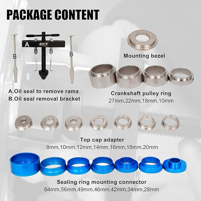 SGT Crank Bearing Camshaft Seal Installer and Remover Set,22pcs Crank Bearing Camshaft Seal,Crankshaft Camshaft Oil Seal Puller Tool Kit,Crankshaft Seal Kit for Automotive Engine Repair