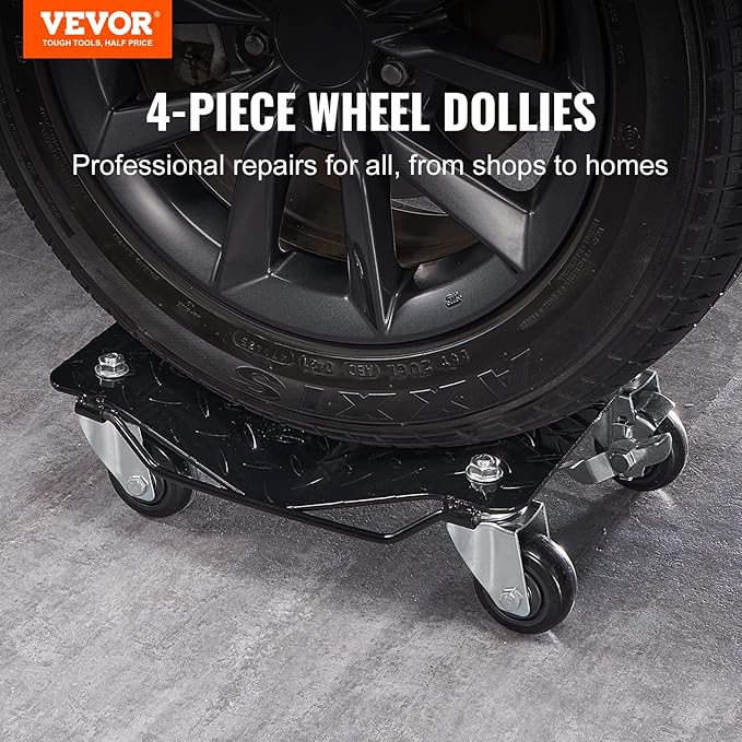 VEVOR Car Wheel Dolly, 6000 lbs/2722 kg Car Moving Cart with Brakes, Set of 4 Piece, Heavy-Duty Vehicle Dolly, Moving Cars, Trucks, Trailers, Motorcycles, and Boats | 6000 lbs/2722 kg Capacity, Car Moving Cart with Brakes, Heavy-Duty Vehicle Dolly