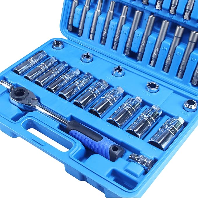 43pc Shock Absorber Strut Nut Go-Thru Socket Set Kit Ratchet Steering Hub Suspension Shock Absorber Nut Removal Tool