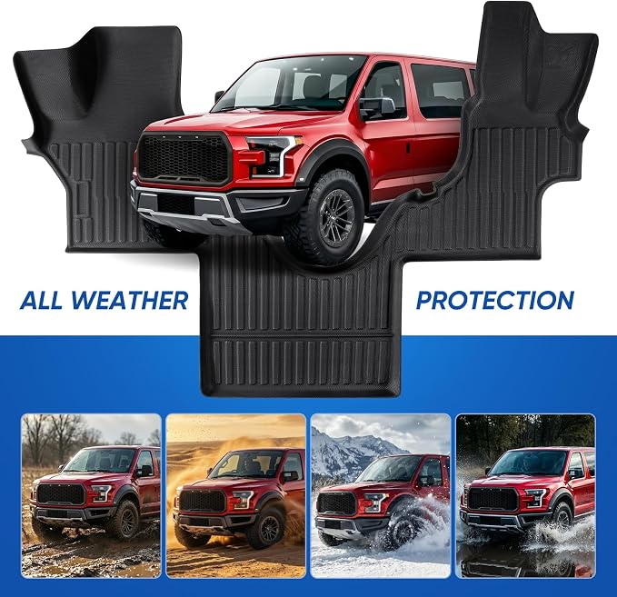 Car Floor Mat for Ford Econoline: for Econoline/E-Series 2025-2007 E150/E250/E350/E450, All Weather TPE Carpet Rubber Rug Interior Vehicle Accessories Heavy Duty RV Van Floormats Front Row Liner