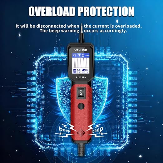 P100 Plus Automotive Power Circuit Probe Tester,12V 24V Car Automotive Diagnostic Test Tool, Digital Volt Ohm Meter W/Overload Protection, Circuit Fault Finder w/ 40FT Cable & Angled Screen