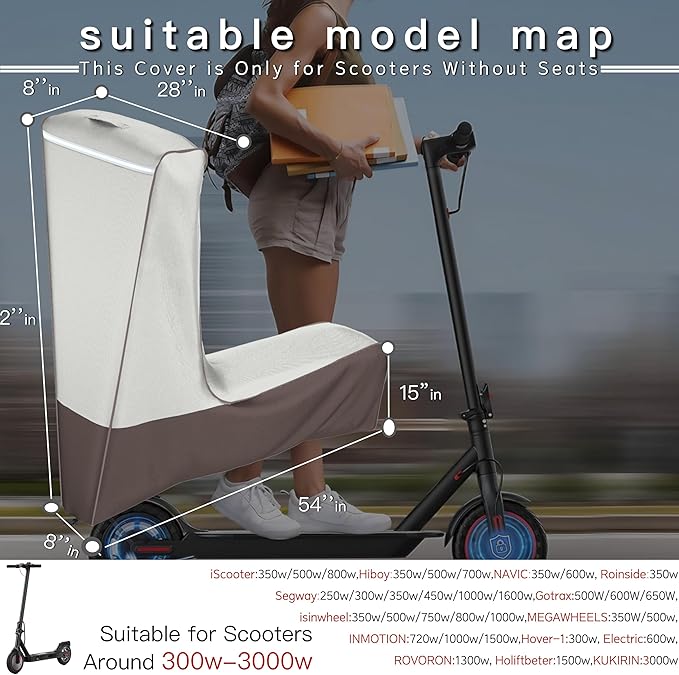 Electric Scooter Cover, Waterproof Outdoor Universal Scooter Cover with Reflective Strips, Windproof Buckles & Storage Bag for Foldable Kick Scooters, All-Weather Protection(54X28X52)