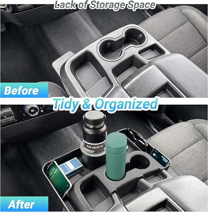 Center Console Cup Holder Organizer Compatible with 2019-2026 Chevy Silverado/GMC Sierra 1500, 2020-2026 Silverado/Sierra 2500HD 3500HD Accessories, Hanging Storage Box Tray (Fit Jump Seat)