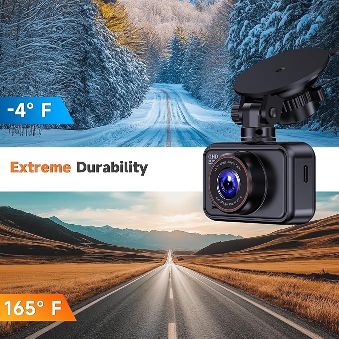 E-YEEGER Dash Cam Front and Rear, 2.5K Dual Dash Camera for Cars, 2560P Mini Car Camera, 2 inch IPS Screen, WDR Night Vision, 24 Hours Parking Monitor, G-Sensor (32G SD Card Included)