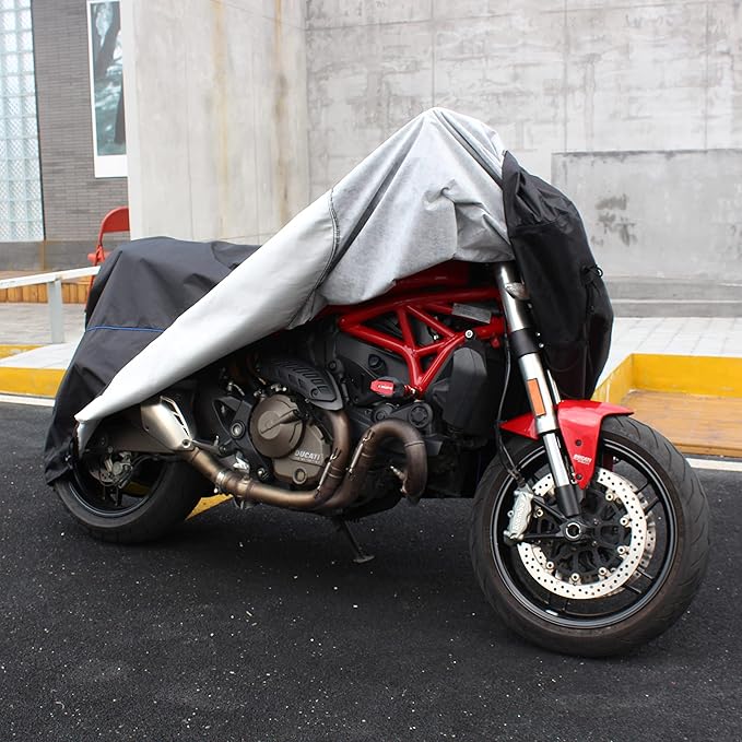 FENRIR 420D Oxford Cloth 88.6" 225CM Motorcycle Cover Exhaust Pipe Anti-Scalding Waterproof Outdoor Outside Storage for Naked Sprot Supermoto Motocross Cruise Street Bike Supersport Scooter Dirt Bike