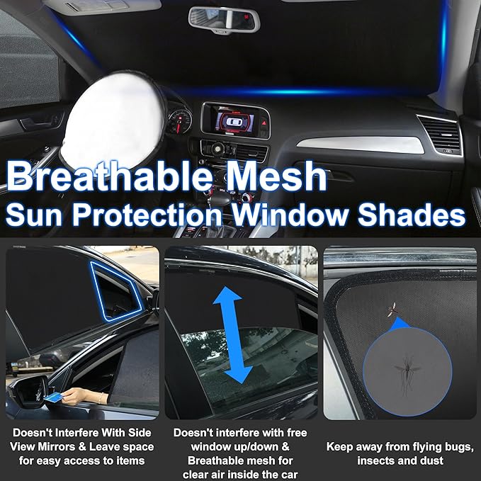 3PCS Car Window Shades Front Windshield Sun Shade Foldable Window Shade Custom Fit for 2012-2024 Tesla Model S Accessories Car Shades for Front Windows Anti-UV Rays Block Heat