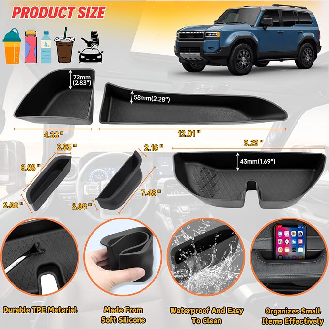 For 2026 2025 2024 Toyota Land Cruiser 1958 LC250 Prado Accessories - 4 Door Pocket Liner Protector with Door Handle Insert Organizer Storage Box - Front Rear Interior Accessories, 10 Pack