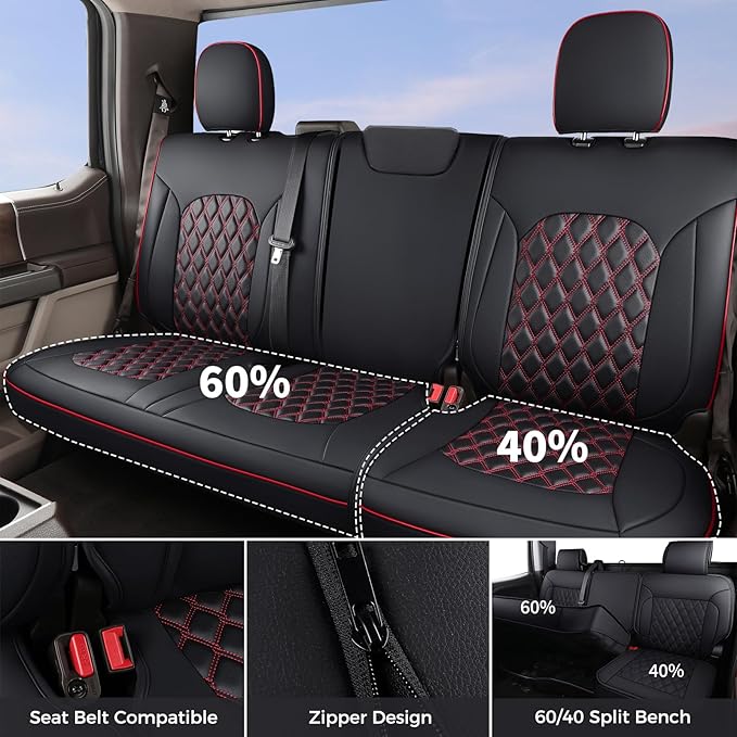 Huidasource 2018-2026 Wrangler JL Seat Covers Full Set, Waterproof Custom Fit Seat Cushion Protector for Jeep Wrangler JL 4-Door Sahara Sport Rubicon, Without Rear Cupholder (Full Set/Red Line)
