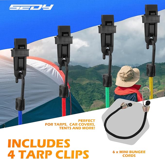 60-Piece Bungee Cords Assorted Sizes - 10" 18" 24" 32" 40" Bungee Cords with Hooks, Heavy Duty Outdoor, Large Medium Small Mini Elastic Canopy Tarp Bungee Ball Ties Tarp Clips Organizer