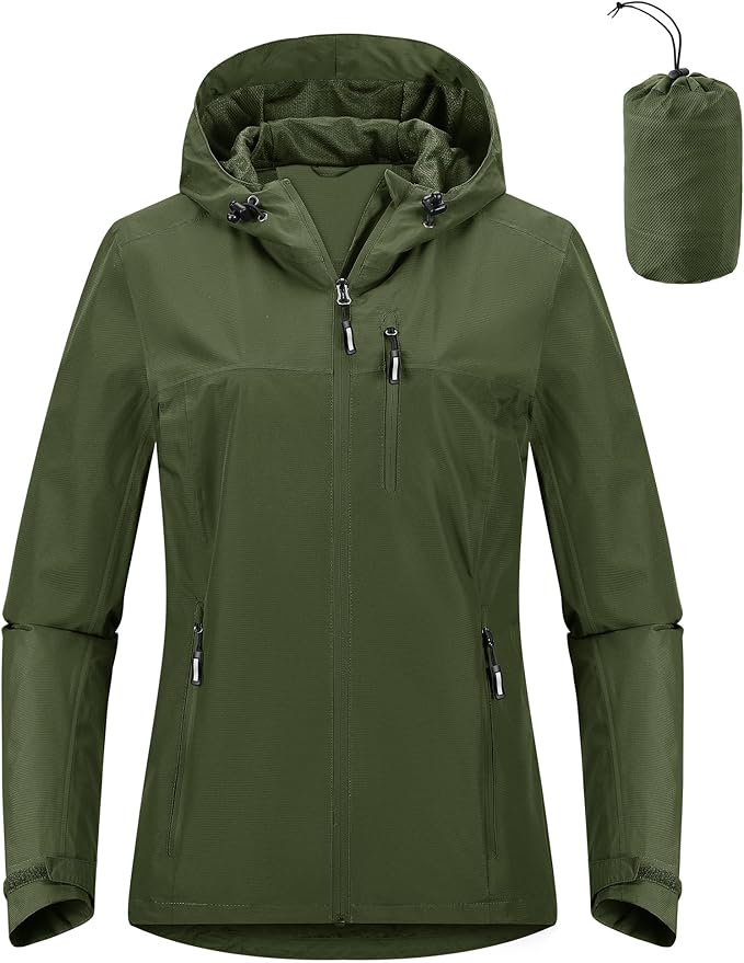 Outdoor Ventures Packable Rain Jacket Women Lightweight Waterproof Raincoat with Hood Cycling Bike Jacket