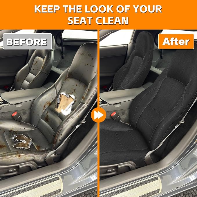 Front Seat Covers Compatible with 2005-2013 Chevy Corvette C6 (Not for Grand Sport), Heavy Duty Cationic Linen Fabric Seat Protector