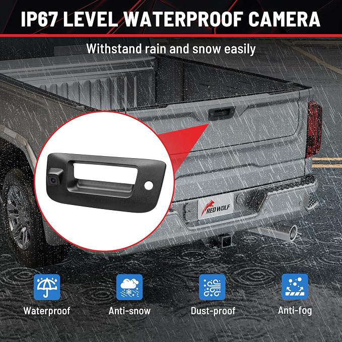RED WOLF Tailgate Handle Reverse Backup Camera Fit for 2007-2014 Chevrolet Silverado GMC Sierra 1500 2500 HD IP68 Waterproof 150° View Angle Rear View Camera with Key Hole Replaces OE Number 22755305