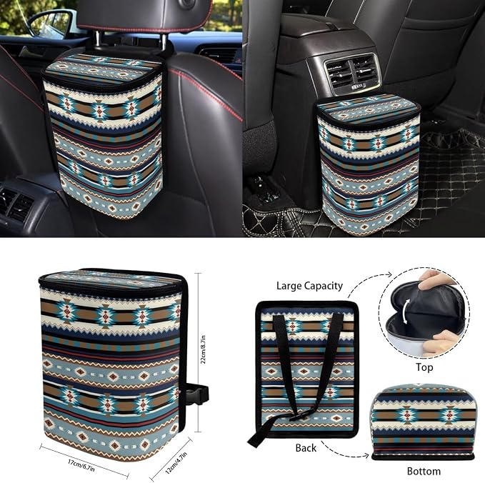 Aztec Stripes Car Accessories Car Seats Cover Protector, Steering Wheel Cover, Seatbelt Cover, Vehicle Trash Can, Cup Coasters, Rearview Mirror Cover, Keychains, Pack of 15