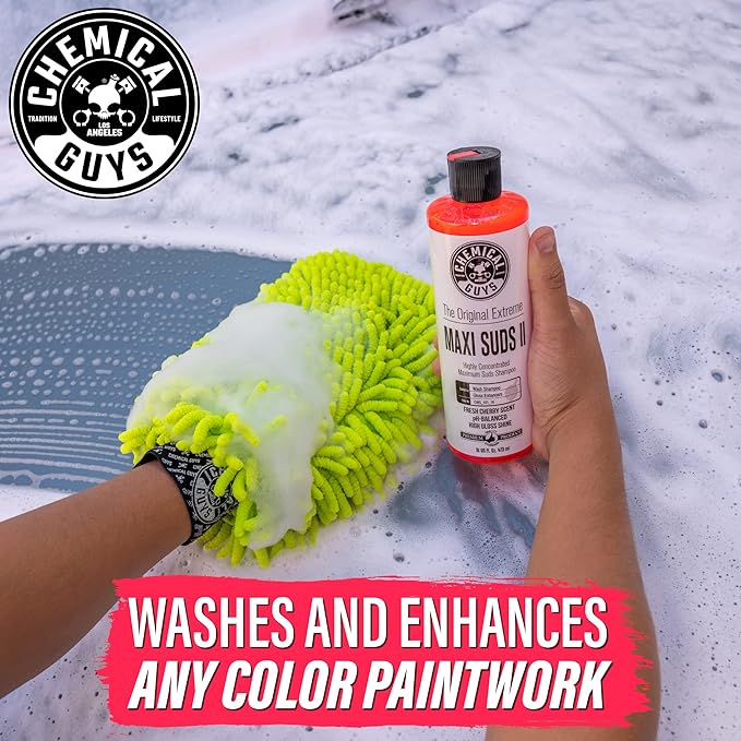 Chemical Guys CWS_101_16 Maxi-Suds II Foaming Car Wash Soap (Works with Foam Cannons, Foam Guns or Bucket Washes) Safe for Cars, Trucks, Motorcycles, RVs & More, 16 fl oz, Cherry Scent (Pack of 2)