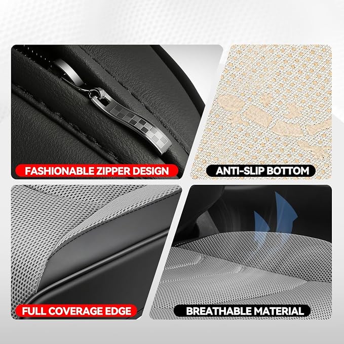 Auto Dynasty Car Seat Covers Front Set, Anti-Slip Automotive Interior Covers with Storage Pocket, Breathable Car Seat Protectors, Airbag Compatible, Universal Fit Most Vehicles, Gray (Sport Series)