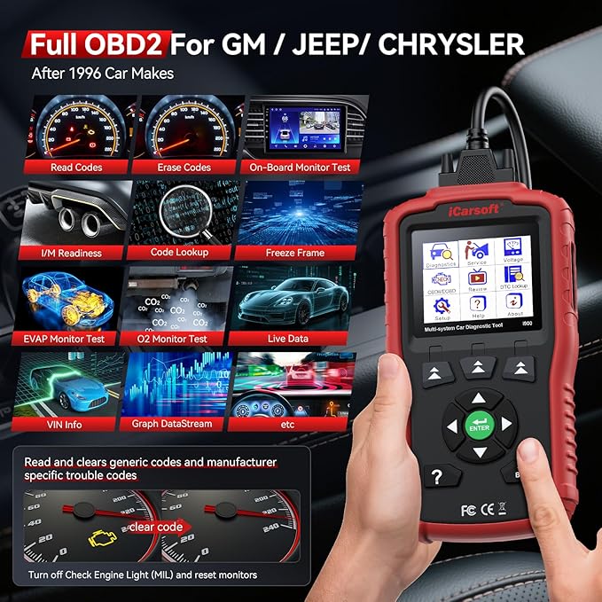 iCarsoft i900 OBD2 Scanner for US Brand Vehicles, All System in-Depth Diagnostic Scan Tool for Ford/Jeep/Chevrolet/Cadillac, Oil Reset/Steering Angle Reset, Live Data OBDII Engine Code Reader