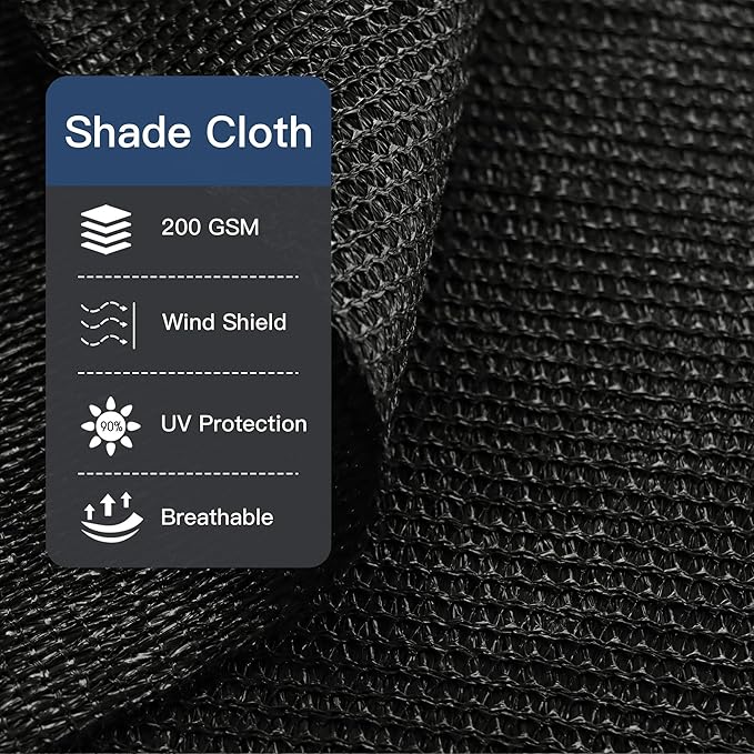 90% Sun Shade Cloth with Grommets, Customizing Outdoor Pergola Shade Cover, Heavy-Duty Mesh Tarp Patio Sun Screen for Lawn Garden Backyard, 6X12 FT, Black