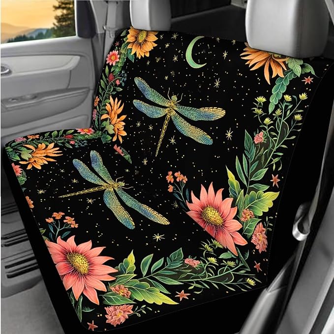 BIGCARJOB Blossom Floral Car Seat Cover Set - 15 Pcs Auto Interior Accessories - Vintage Lotus Steering Wheel Cover, Handbrake, Headrest Pillow, Seat Belt Pads