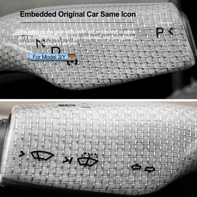 Carbar Fit for Tesla 3/Y Carbon Fiber Steering Lever Cover Real Column Gear Shift Knob Cover Wrap Decoration Interior Accessories (2Pcs White Glossy Carbon Fiber)
