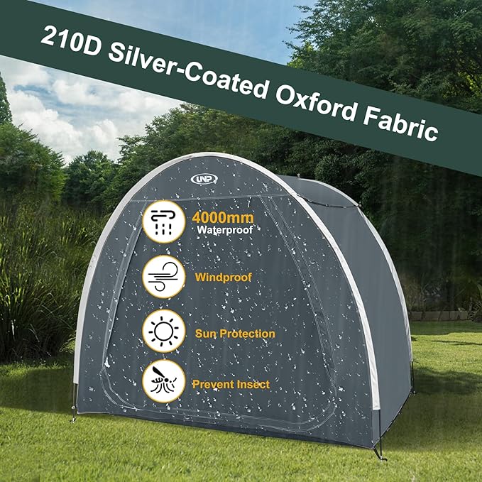 UNP Bike Storage Shed Tent, Portable Outdoor Bike Storage Tent with 210D Oxford Thick PU4000 Waterproof for 1/2/3/4 Bikes, Bike Covers Storage Shed for Bicycles, Lawn Mower, Garden Tools