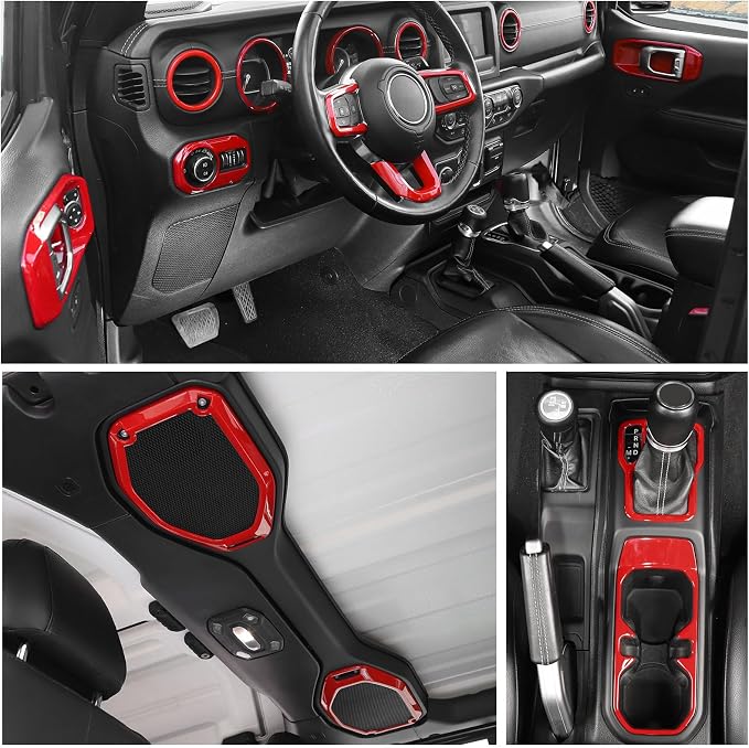 RT-TCZ for Wrangler JL Interior Trim Kit Compatible with Jeep Wrangler JL JLU Gladiator JT 2018-2023 Red Interior Accessories 23pcs