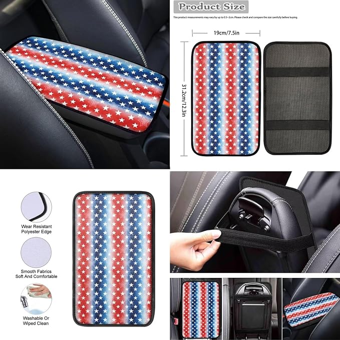 Wanyint Car Accessories 12 PCS, with Car Seat Covers Steering Wheel Seat Belt Pad Armrest Handbrake Gear Shift Cover Coasters Universal 4th of July Auto Interior Decor, Star Stripe US Flag