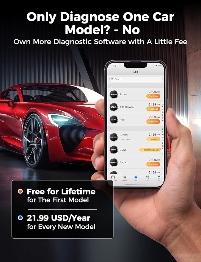 Autel AP2500E Bluetooth Code Reader OBD2 Scanner, Oil Reset, TPMS, EV Battery, BMS Reset, All-System Code Read/Clear, OBD2 10 Tests, Check Engine Light, 45+ Car Brands, for Android/iOS