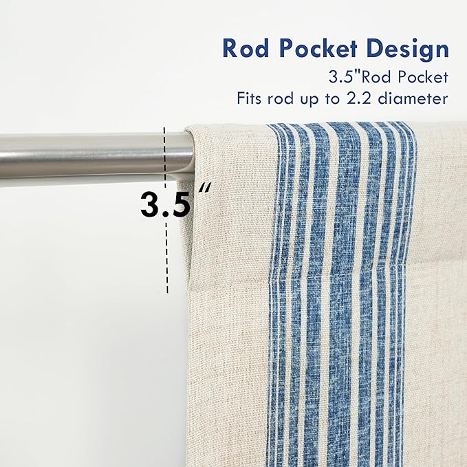 DriftAway Chris Double Layer Linen Blackout Tie Up Curtains Thermal Insulated Fully Lined Vertical Striped Balloon Roman Shade Bathroom Window Adjustable Rod Pocket 25 Inch by 47 Inch Jean Navy