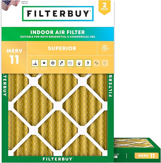 Filterbuy 17.5x23.5x2 Air Filter MERV 11 Superior Pet & Allergy Defense (2-Pack), Electrostatic Pleated HVAC AC Furnace Filters Replacement (Actual Size: 17.38 x 23.38 x 1.75)