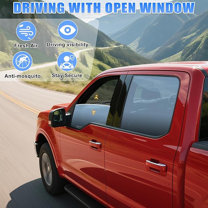 ZATOOTO F-150 Car Window Shades for 2015-2020, F-150 Car Window Screen for Camping Baby Window Shade, Full Coverage Side Window Shade with Breathable Mesh